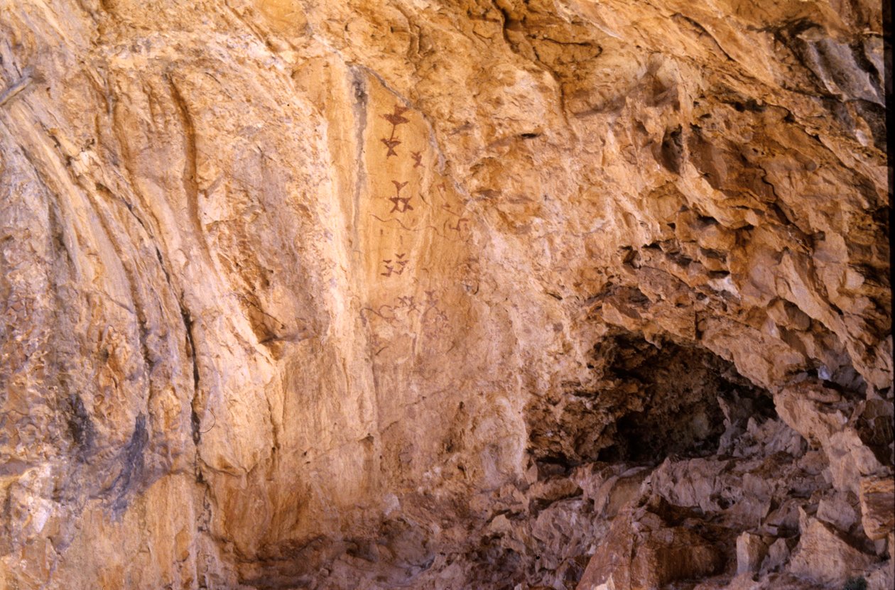 Jeskyně Los Letreros, poblíž Velez Blanco, Andalucia, 4000 př.nl, jeskynní malby ptáků od Unknown