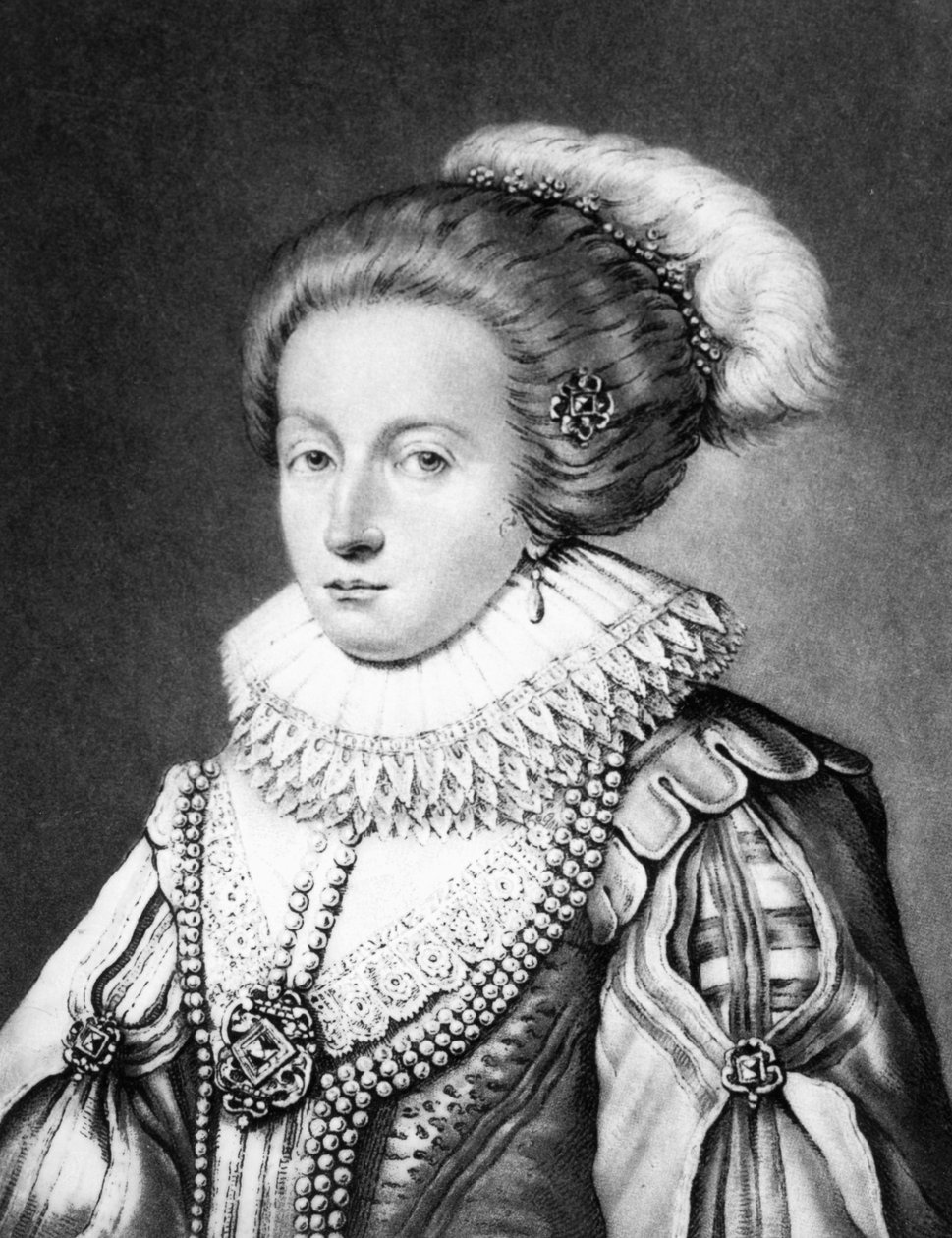 Alžběta Stuartovna, česká královna (1596-1662) ilustrace z „Portréty postav slavných v britské historii“, vyryté Richardem Earlomem (1743-1822) a Charlesem Turnerem (asi 1773-1857) (mezz od English School