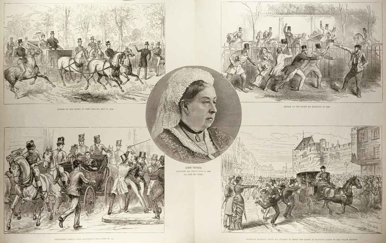 Ilustrace útoků na královnu Viktorii, z „The Illustrated London News“, 11. března 1882 od English School
