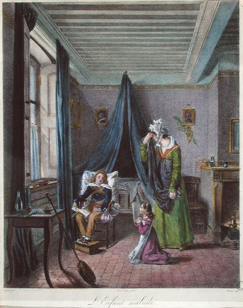 Nemocné dítě, kolem roku 1820 (barevné lito) od (after) Genot