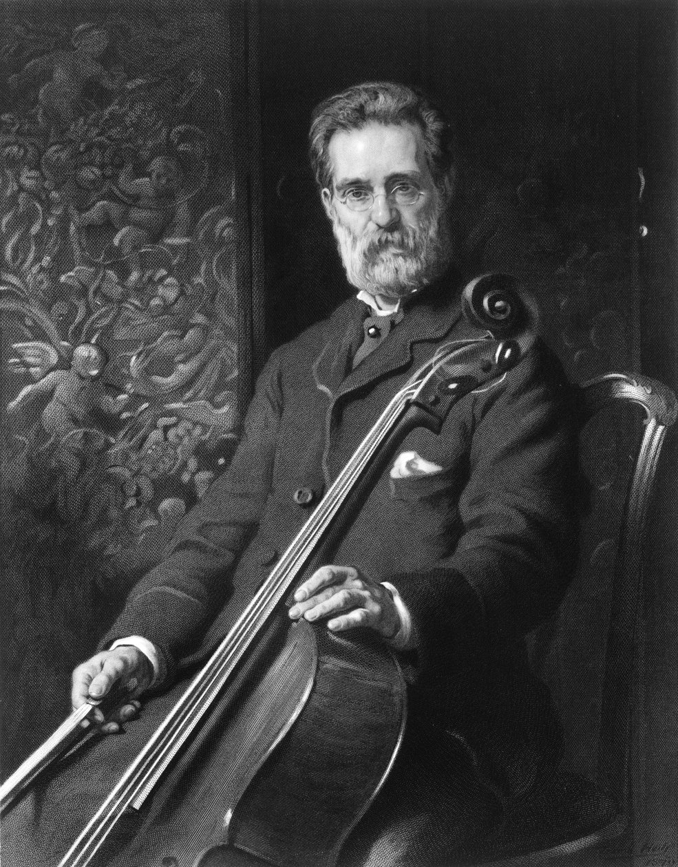Portrét Alfreda Piattiho s violoncellem. od Unknown