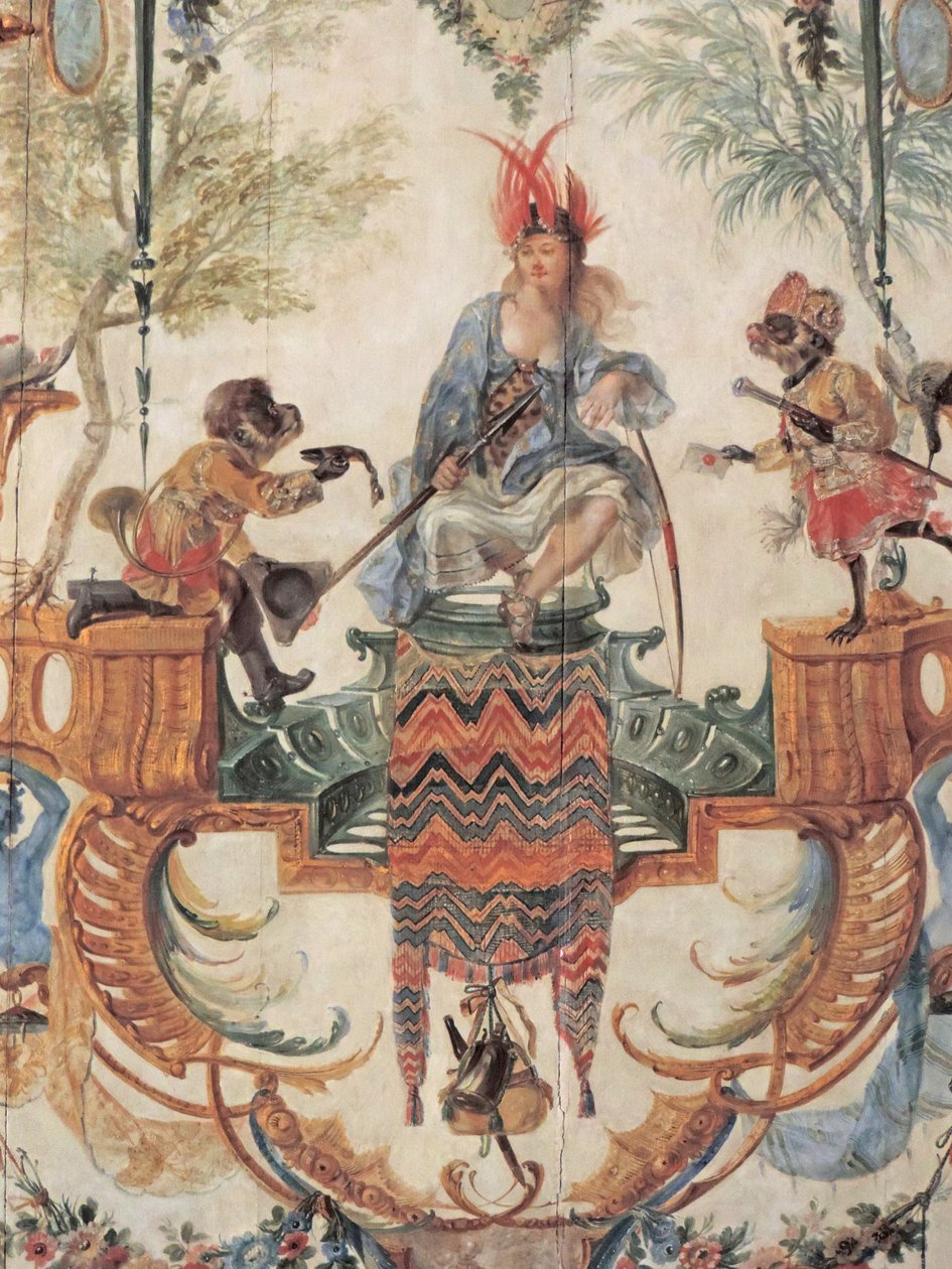 Chantilly, Chateau: Detail dekorace v Grande Singerie od Christopha Hueta, 1737 od Unknown