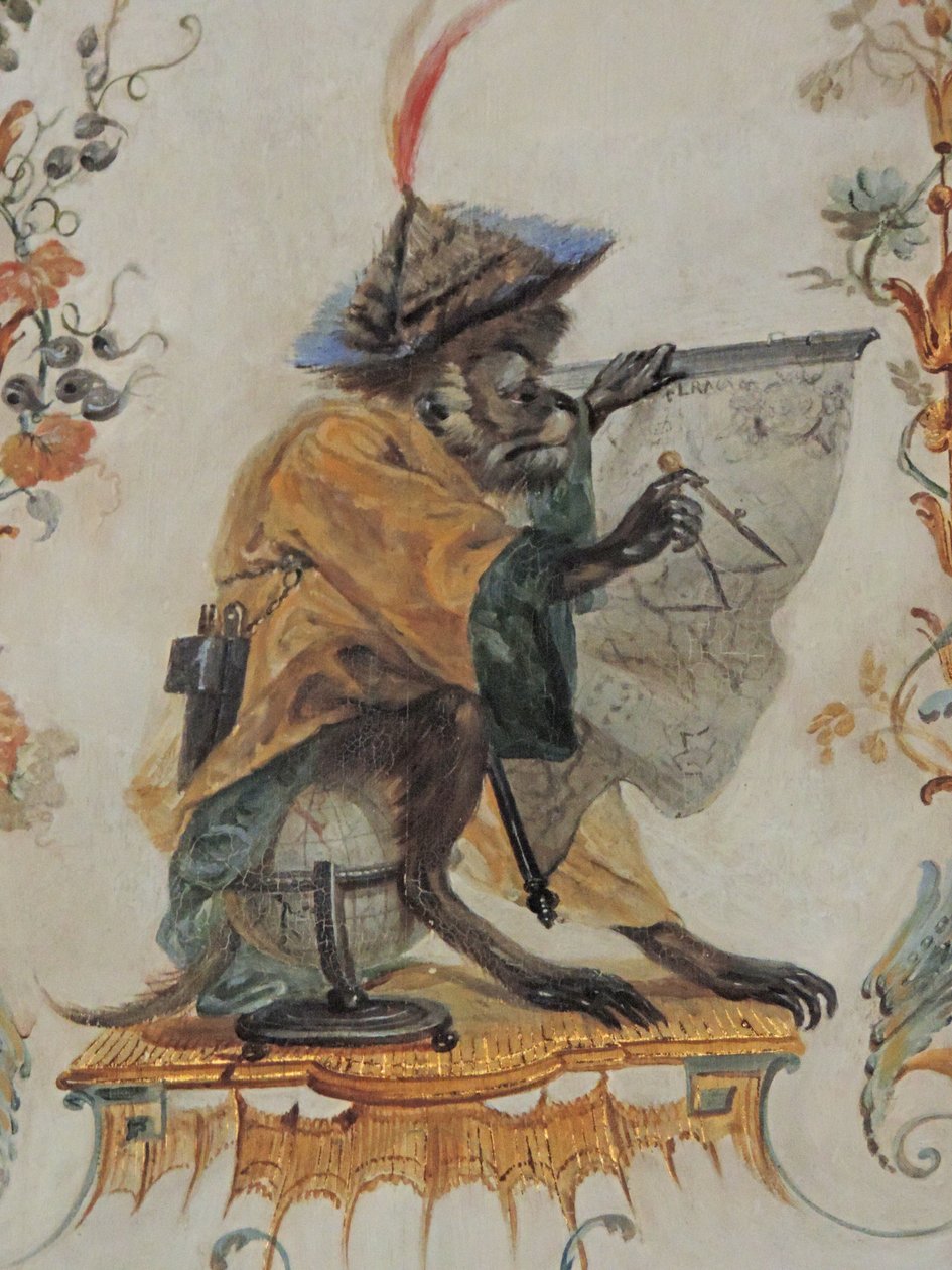 Chantilly, Chateau: Detail dekorace v Grande Singerie od Christopha Hueta, 1737 od Unknown