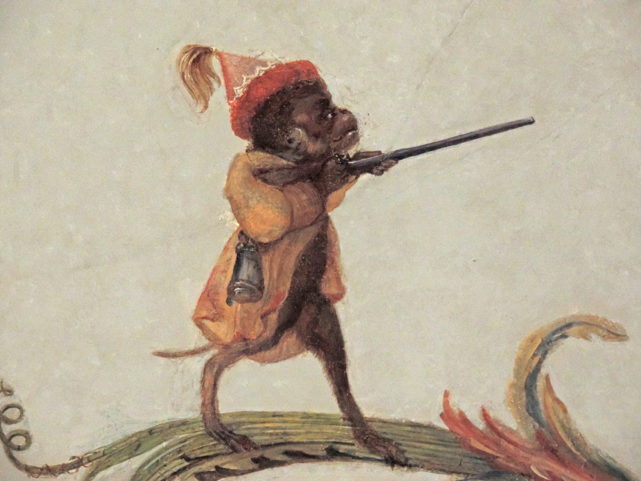 Chantilly, Chateau: Detail dekorace v Grande Singerie od Christopha Hueta, 1737 od Unknown