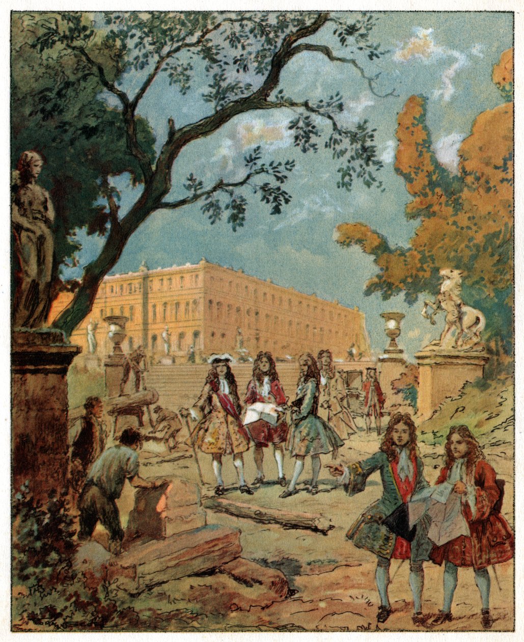 Stavba paláce ve Versailles. Budova zámku ve Versailles. od Unknown