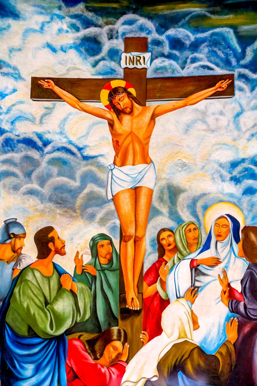 Freska ukřižování v katolickém farním kostele Cristo Risorto de Hedzranawoe, Lomé, Togo. od Unknown