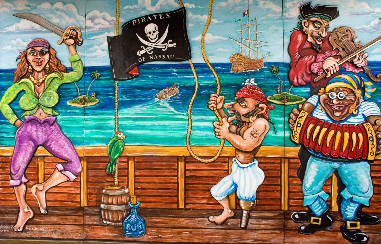 Zdobená malba na vnější straně Pirate Museum, Bahamy od Unknown