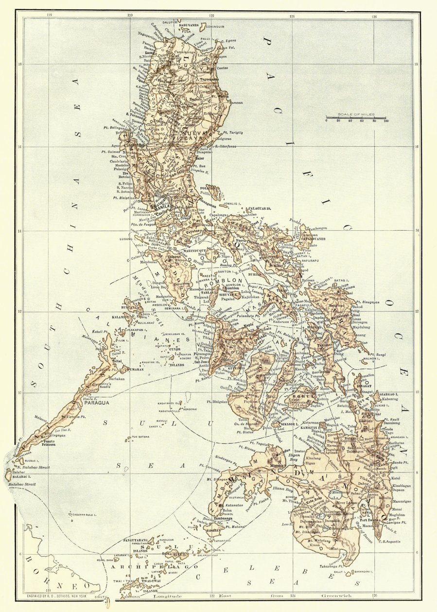Mapa Filipín na konci 19. století. od Unknown