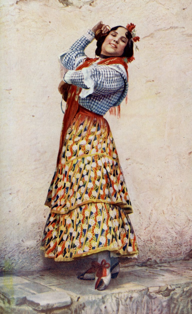 Španělsko. Granadská cikánka s modročernými vlasy božsky tančí. 1920 od Unknown