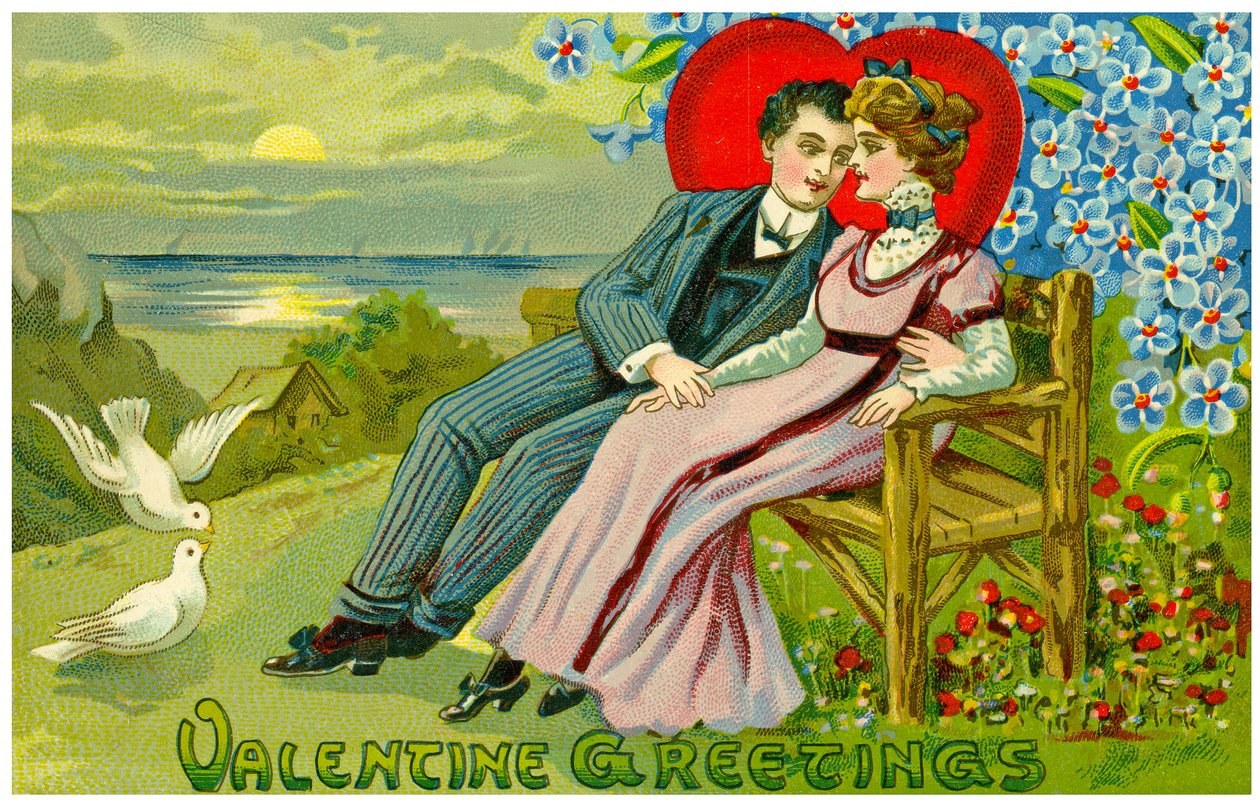 Valentines Day Card zobrazující dva milenci, c.1910 od Unknown