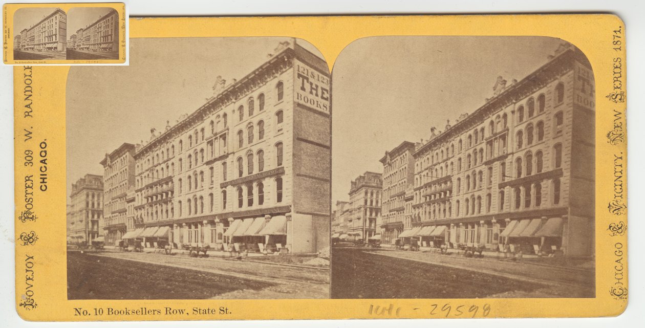 Stereograph of Booksellers Row, Chicago, 1871 (černobílá fotografie na držáku karty) od American Photographer