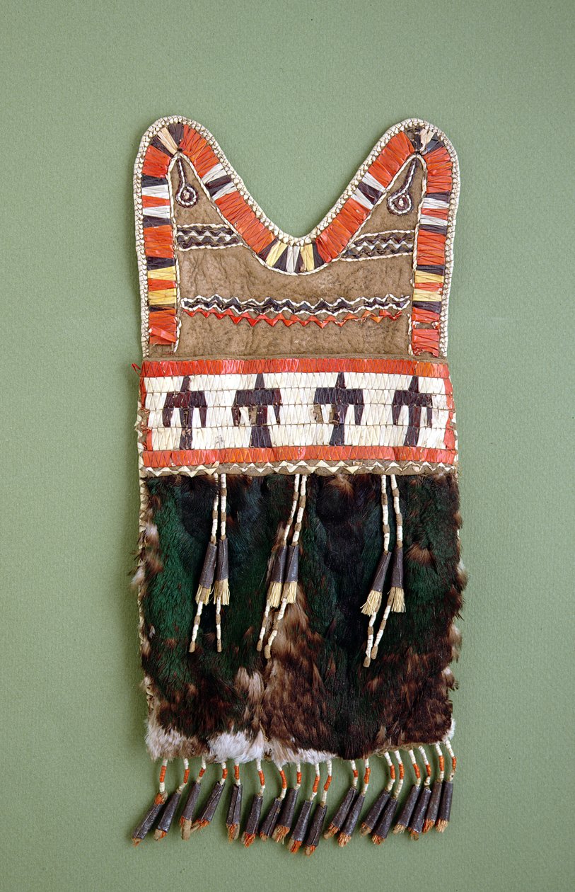 Bag, Sauk and Fox, Native American, c.1820 (jelení kůže, skalp kachny divoké, dikobrazí brka, cínové šišky, jelení chlupy) od American School