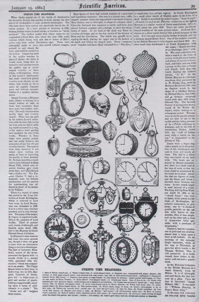 Curious Time Measurers, od Scientific American, 15. ledna 1881 od American School