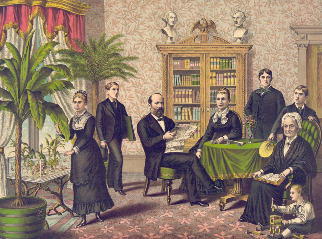James Garfield a jeho rodina, hospoda. Kurz & Allison, kolem roku 1882 od American School