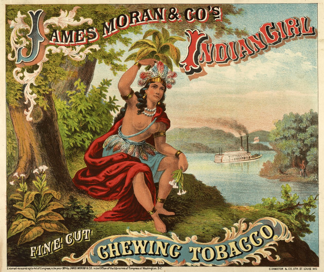 James Moran & Co.s Indian Girl Fine Cut Chewing Tobacco, pub., cca 1874 (oolour litho) od American School