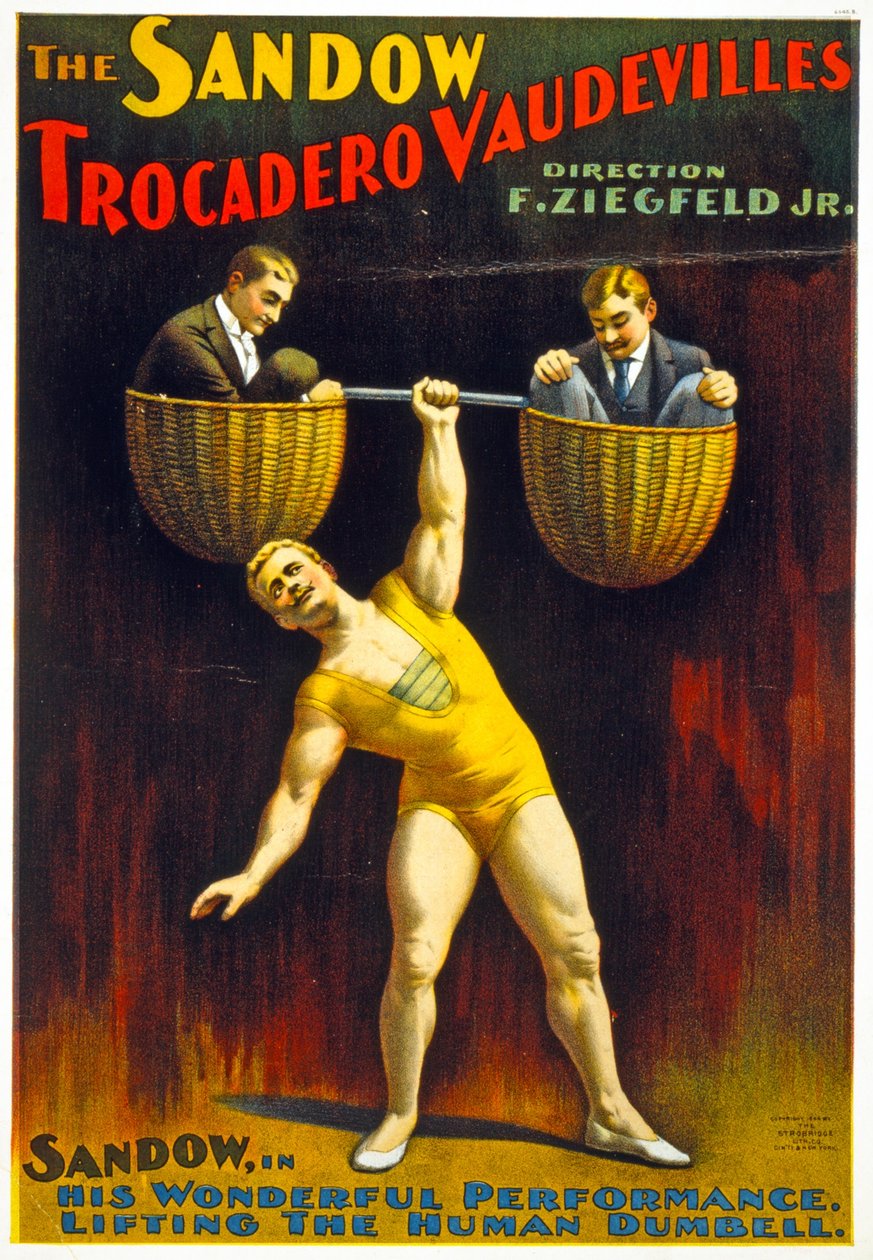 Plakát s reklamou na Sandow Trocadero Vaudevilles kolem roku 1894 od American School