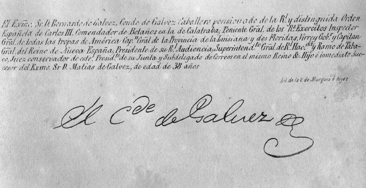 Podpis Bernarda de Galveze (1746-86) (detail 242187) od American School