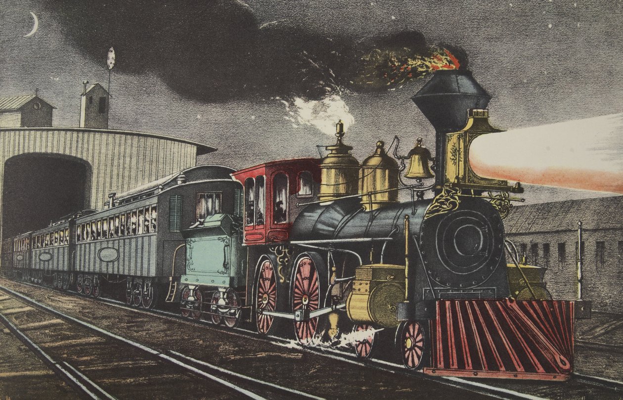 The Night Express: The Start, hospoda. 1871, Currier & Ives od American School