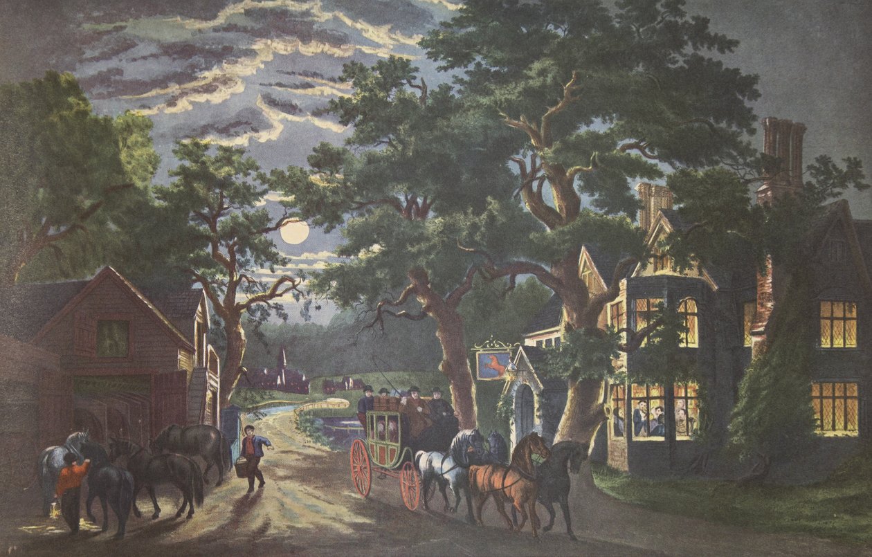 The Wayside Inn, hospoda. 1864 Currier & Ives od American School