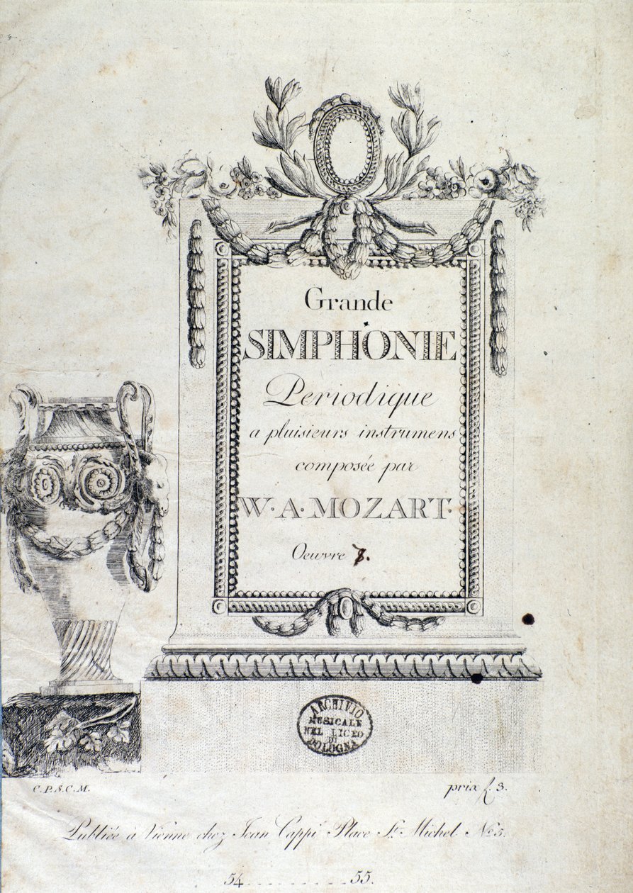 Frontispis Symfonie č. 7 od rakouského skladatele Wolfganga Amadea Mozarta (1756-1791). od Austrian School