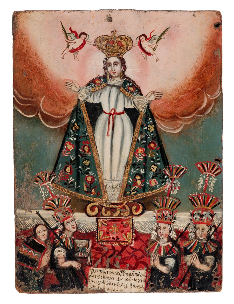 Panna Maria s indickými dárci, 1752 (olej na dřevěné desce) od Bolivian School