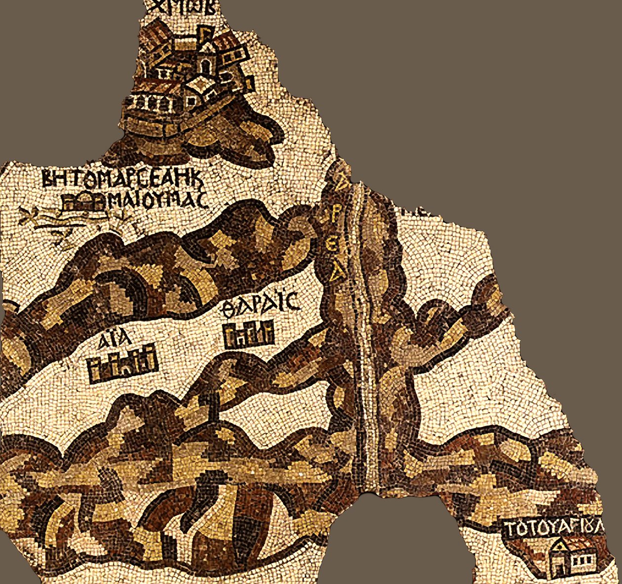 Řeka Zared na mapě Madaba (mozaika) od Byzantine School