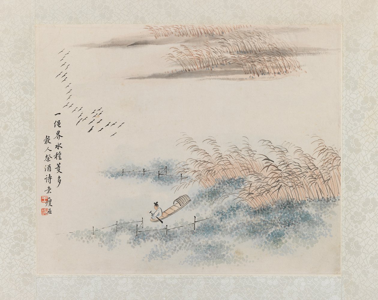 Rybář a rákos, malba listů alba (inkoust a světlá barva na papíře) od Chinese School