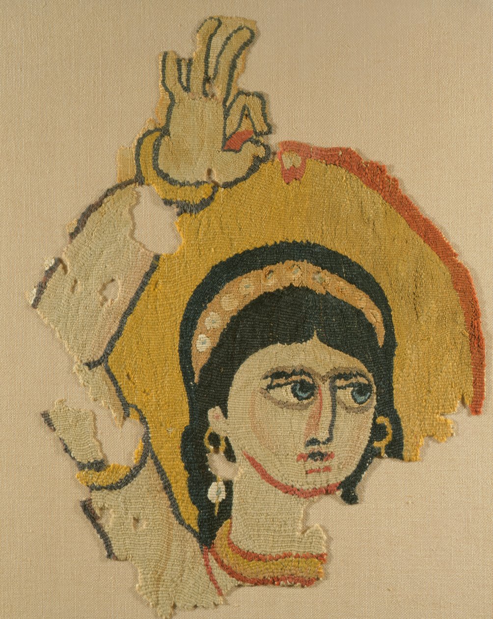 Hlava tanečnice, tapisérie (len a vlna) od Coptic