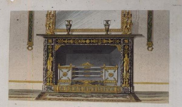 A Fire Place, deska 183 z Ackermanns Repository of Arts, vydáno 1828 od English School