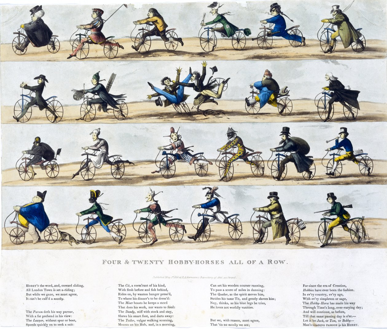 Čtyři a dvacet koní Hobby All of a Row, 1819 (barevná akvatinta) od English School