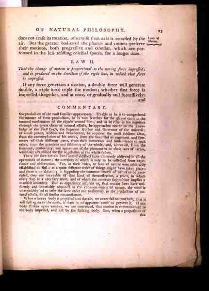 Zákon II, ze svazku I The Mathematical Principles of Natural Philosophy od Sira Isaaca Newtona (1642-1727) 1777 (viz 136314) od English School