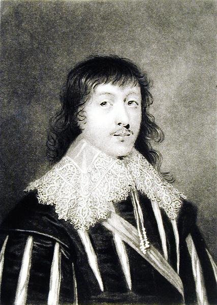 Lucius, Viscount Falkland (asi 1610-1843) ilustrace z Portrétů postav slavných v britské historii, vyryté Richardem Earlomem (1743-1822) a Charlesem Turnerem (asi 1773-1857) (mezzotinta) (bw od English School