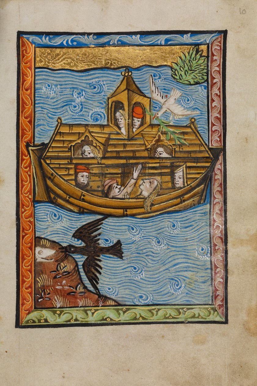 Noemova archa, 1480-90 (tempera a zlatý list na pergamenu) od English School