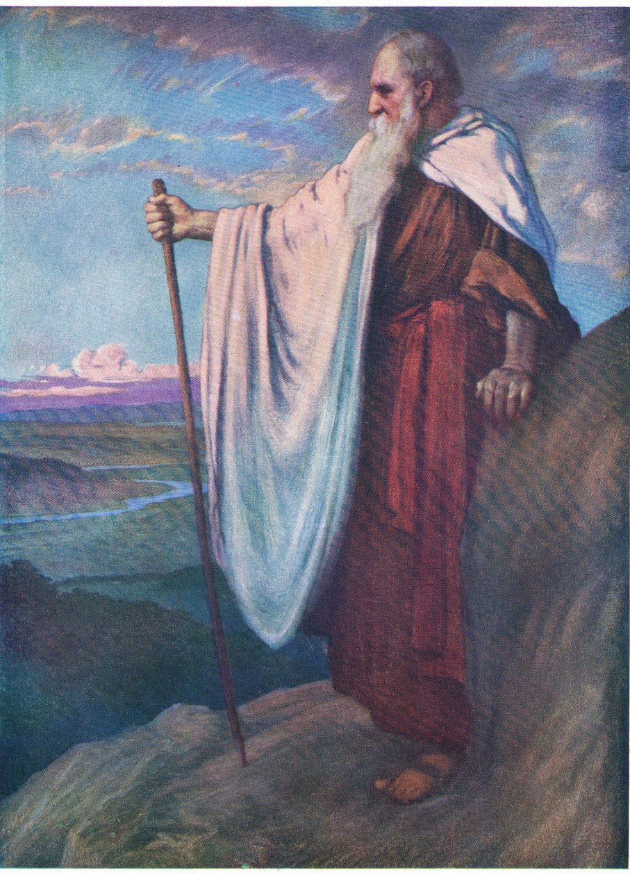 Smrt Mojžíše, z The Bible Picture Book vydané Thomasem Nelsonem, c.1950 od English School