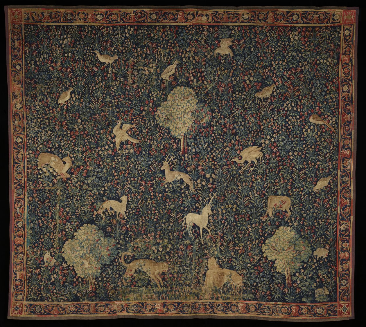 Alegorický gobelín Millefleurs se zvířaty, 1530–45 (vlna a hedvábí) od Flemish School