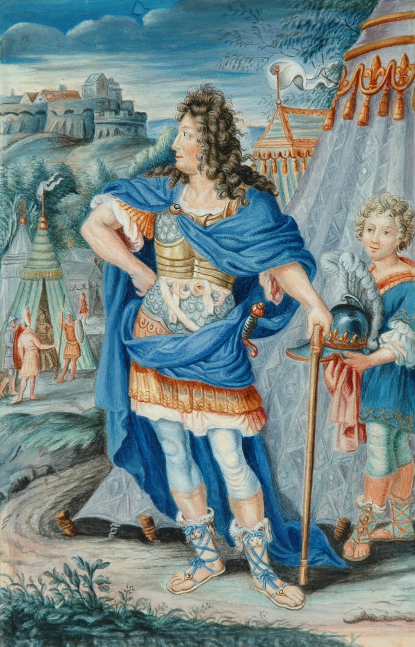 Francouzský šlechtic ve středověkém kostýmu (tempera) od French School