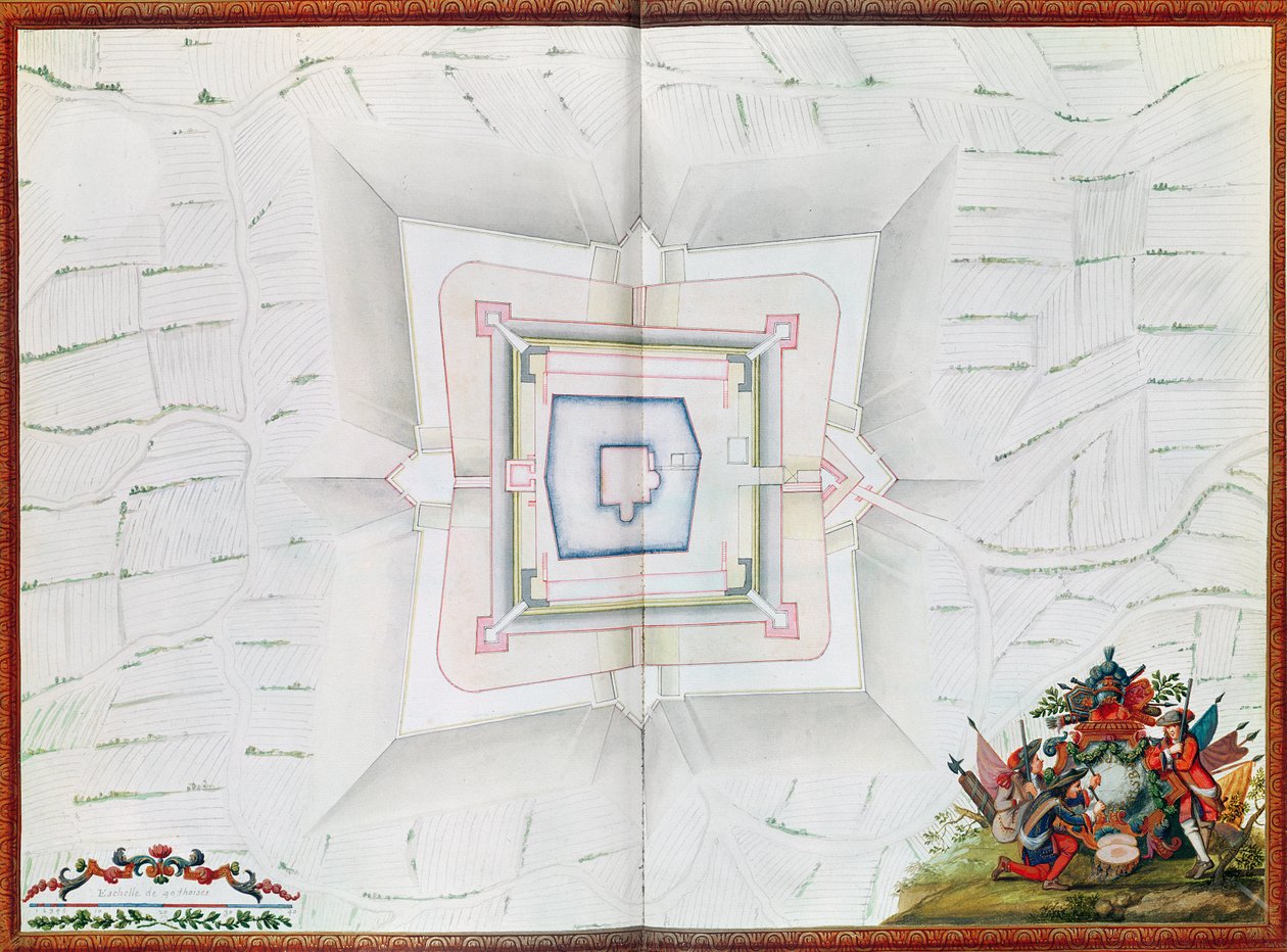 Mapa Phalsbourgu, z Atlasu de Louis XIV (wc na papíře) od French School