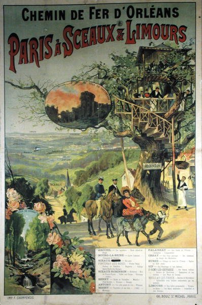 Plakát propagující Chemin de Fer dOrleans z Paříže do Sceaux a Limours od French School