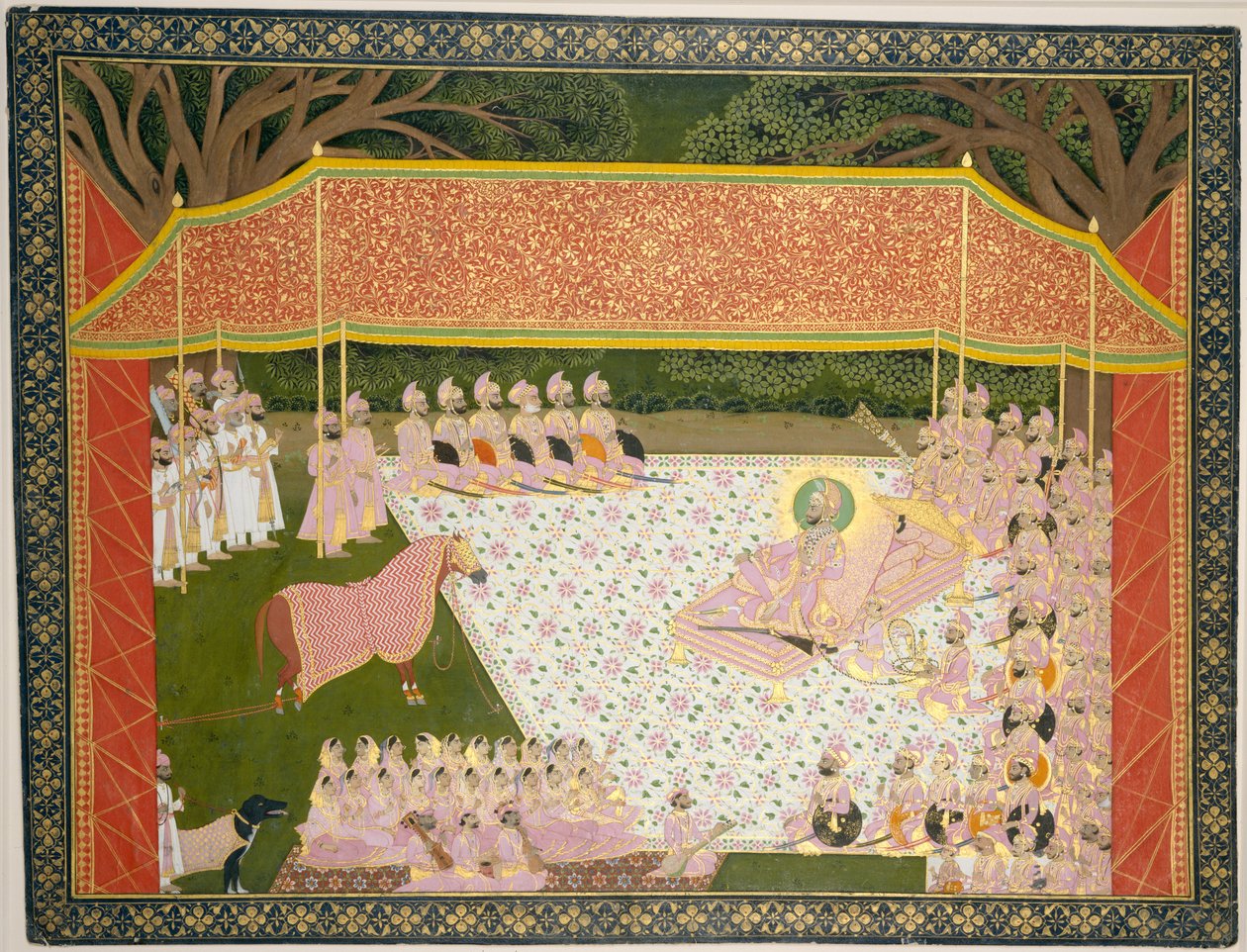 Maharana Sarup Singh inspects a Prize Stallion, 1845-46 (wc, inkoust a zlato na papíře) od Indian School