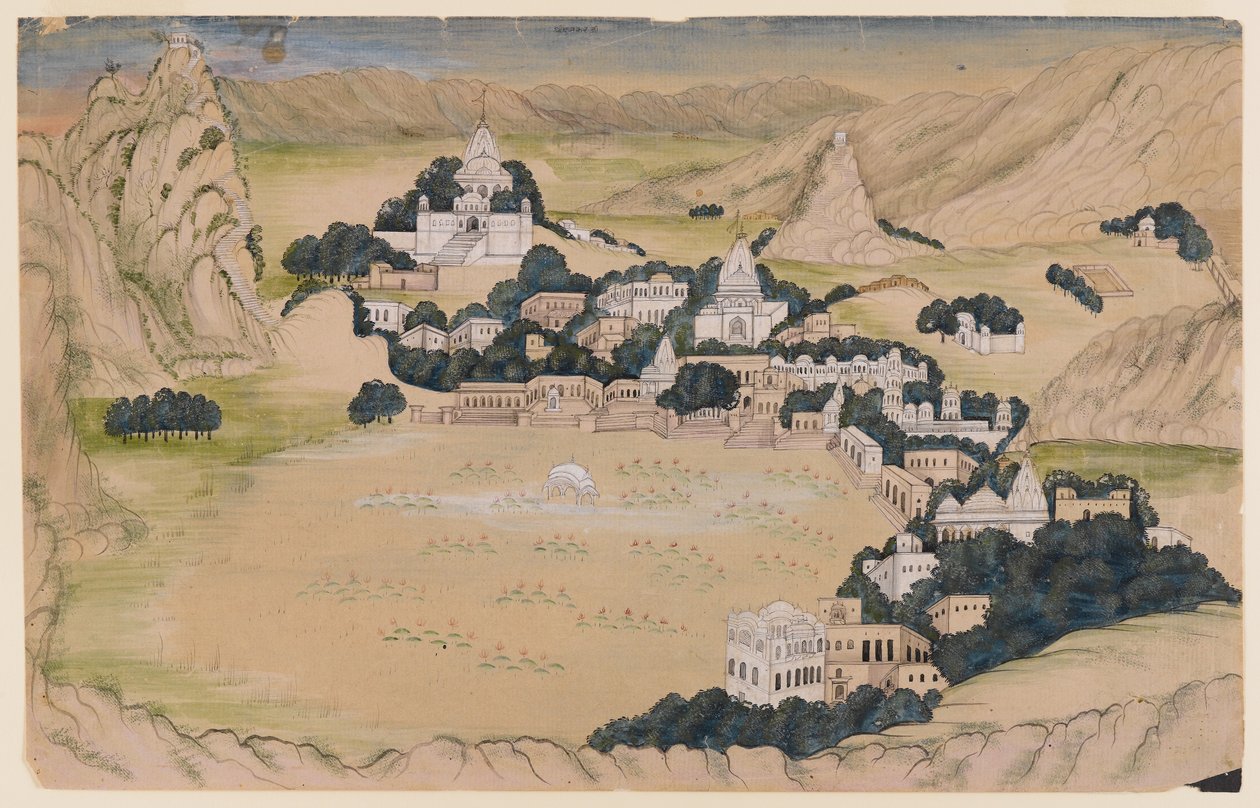 Pushkar Lake, cca 1840-60 (wc a mytí na papíře) od Indian School
