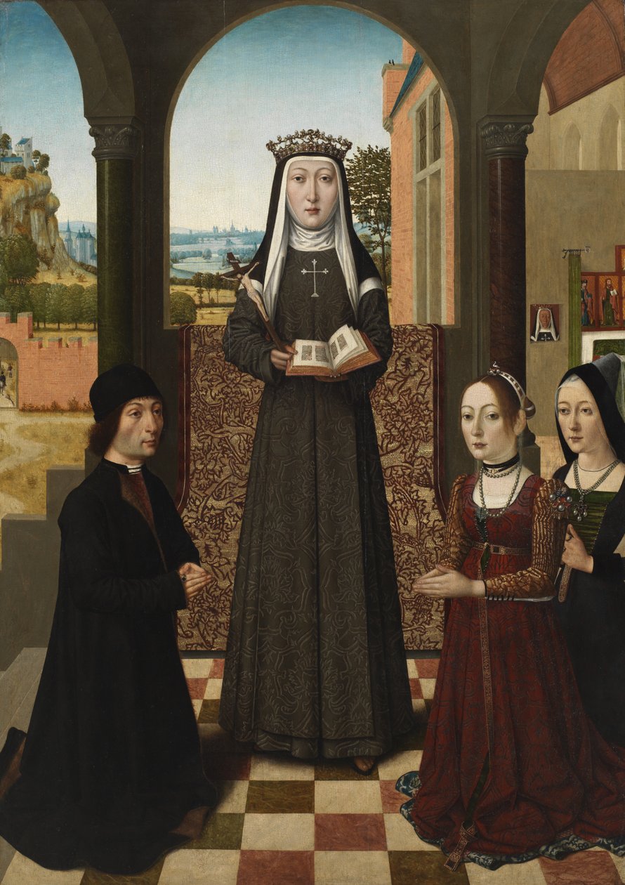 Svatá Kateřina Boloňská se třemi donátory, kolem 1470-80 od Master of the Baroncelli Portraits