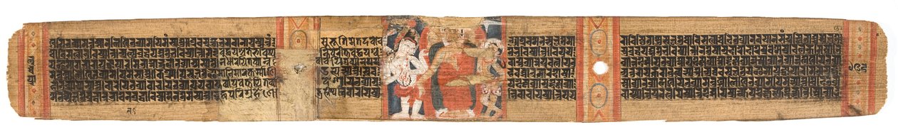 Folio 126b Buddhas Descent from the Heaven, z Astasahasrika Prajnaparamita (inkoust a barvy na palmových listech a dřevě) (podrobnosti viz 430763) od Nepalese School