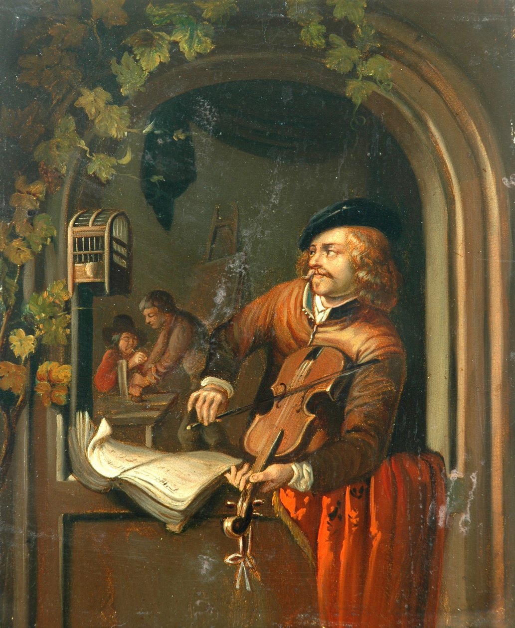 Hráč na housle (olej na mědi) od Unknown