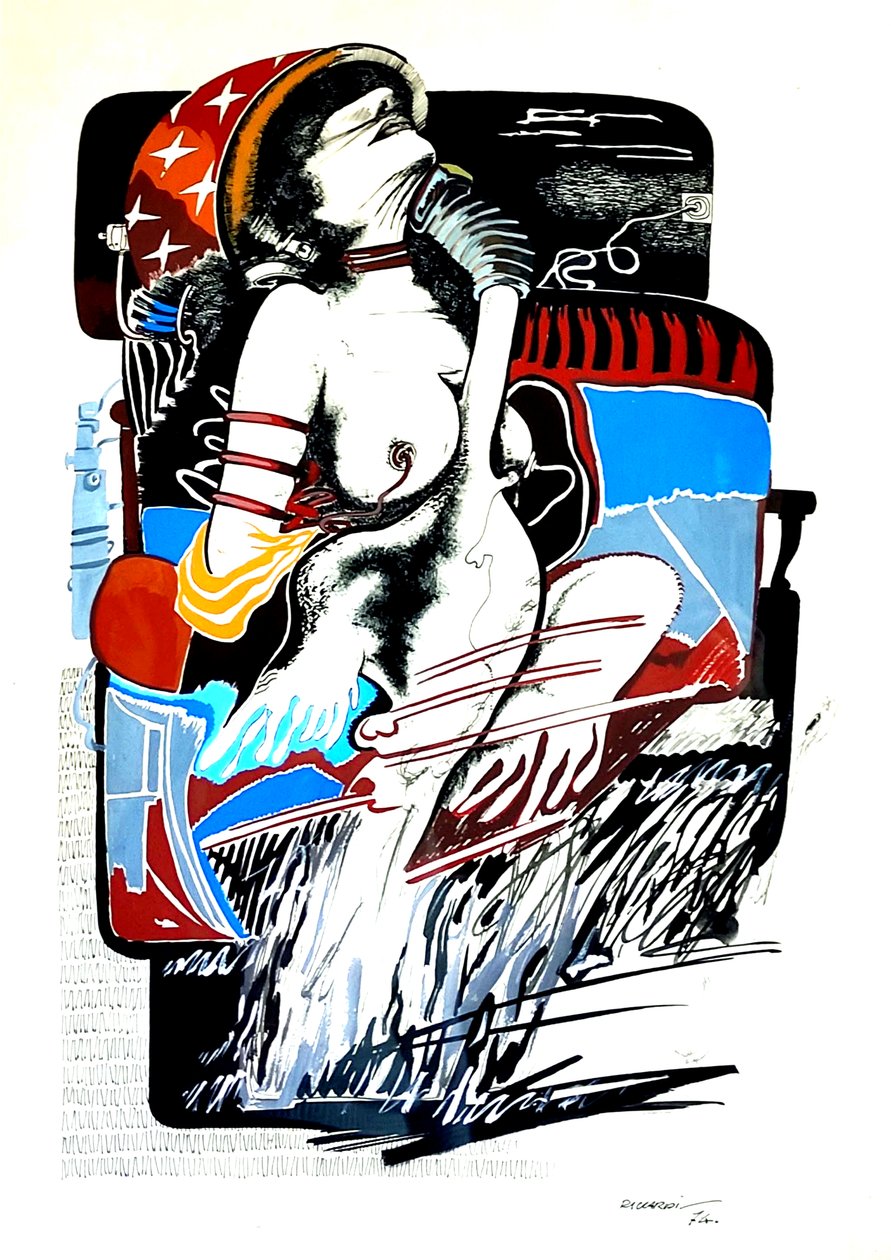 G. C. Riccardi, Leda s labutí, 1974, Tinte auf Papier, 50x70, Italien. od Gian Carlo Riccardi