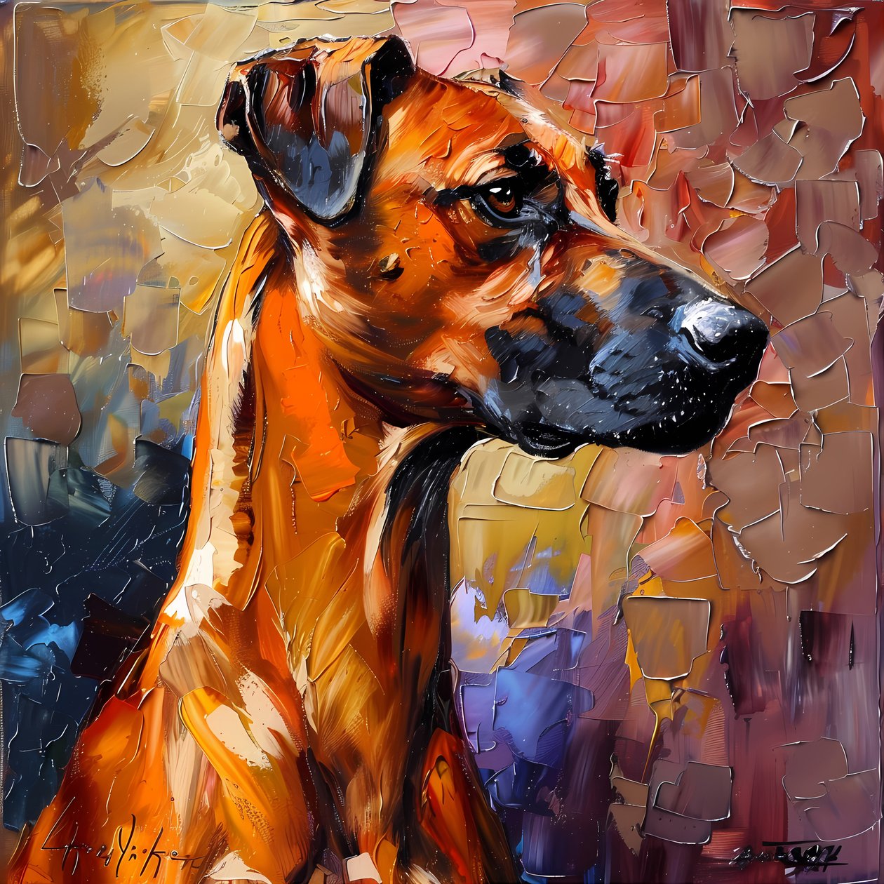 Abstraktní malba Rhodéský ridgeback, dekorace na zeď, výtisky na plátně od F. Abderrahim