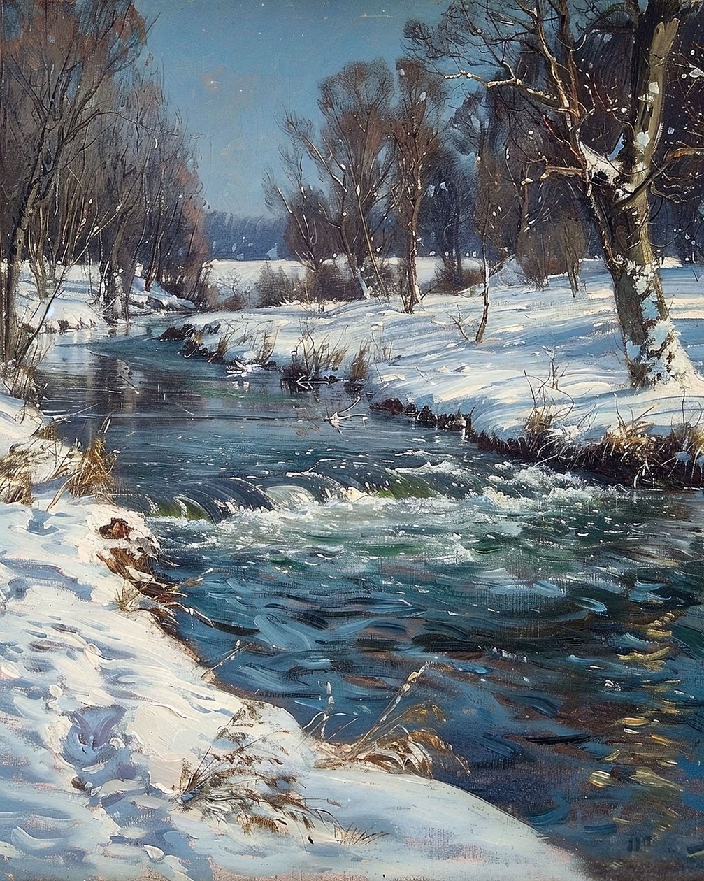 Krajina potoka v zimě a sněhu, nápady na výzdobu stěn od F. Abderrahim