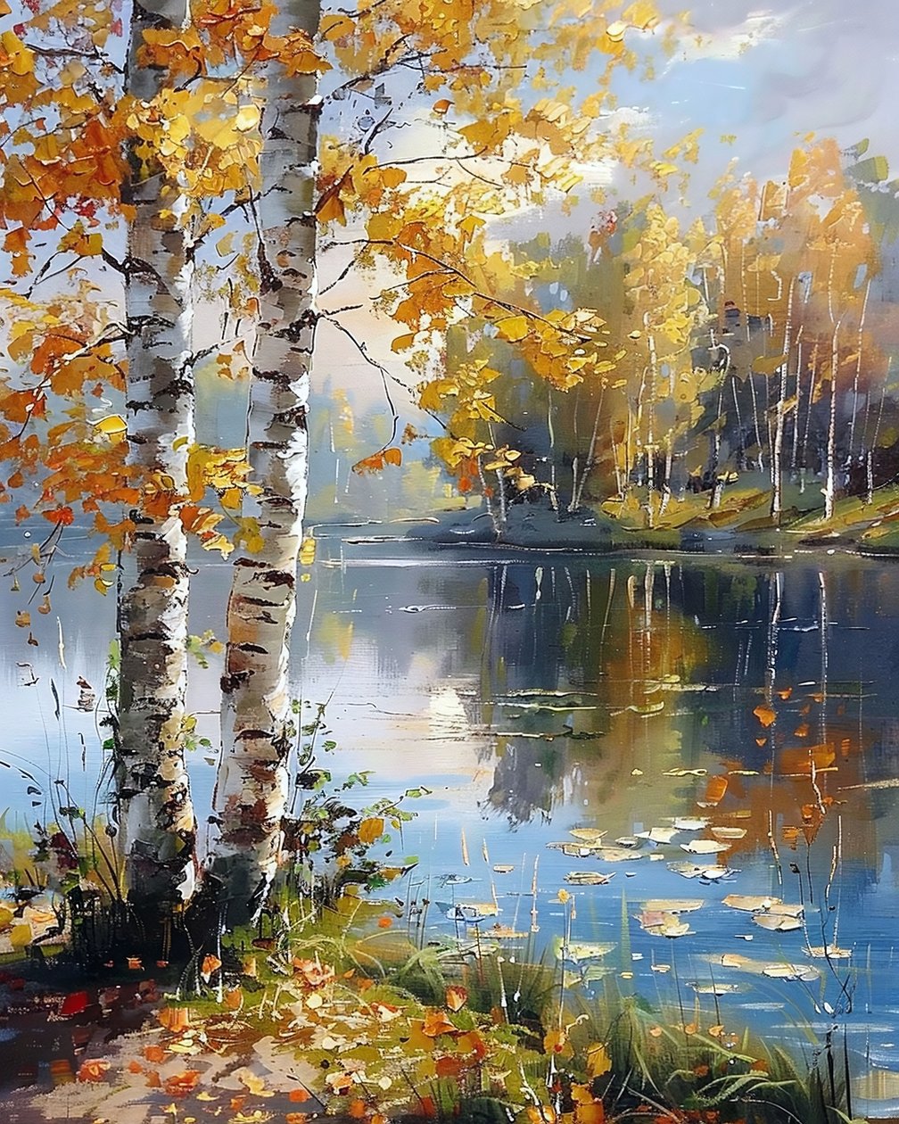 Krajina a stromy s Pristine Waters, online tisk na plátno od F. Abderrahim