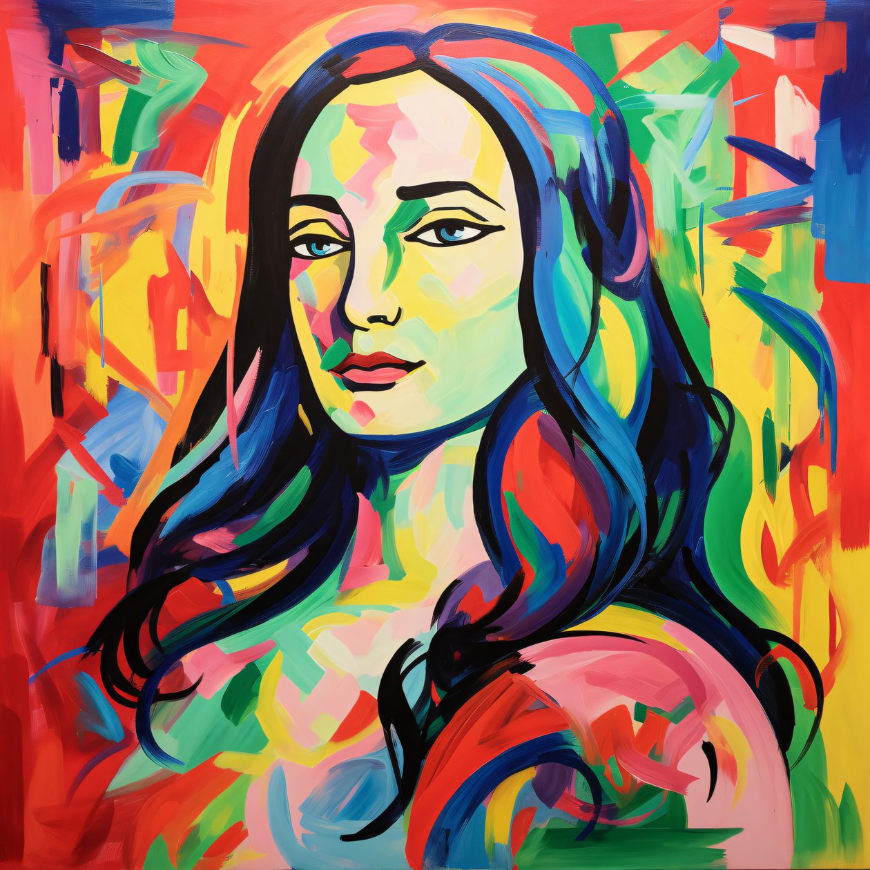 Mona Lisa ve fauvistickém stylu Henriho Matisse, Plátno a zarámované dekorace na zeď od F. Abderrahim
