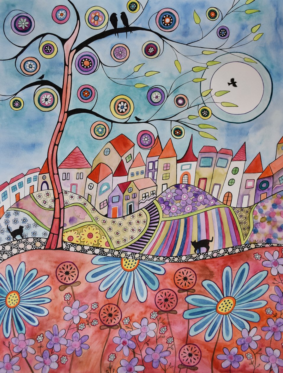 Vesnice za červenou loukou od Marys Watercolors