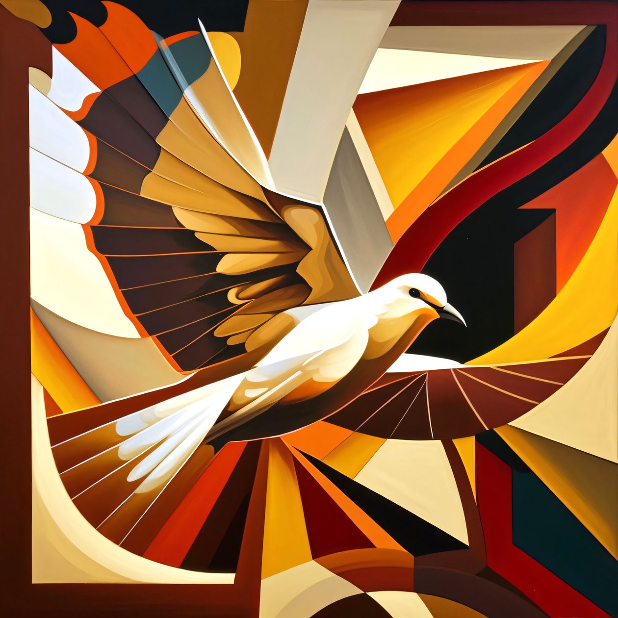 Malba ve stylu kubismu Peace Doves, online tisk na plátno na zakázku od F. Abderrahim